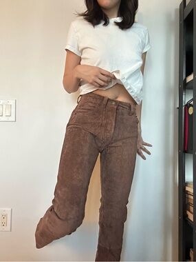 Genuine Suede Brown Women’s Pants - Mid-Rise
